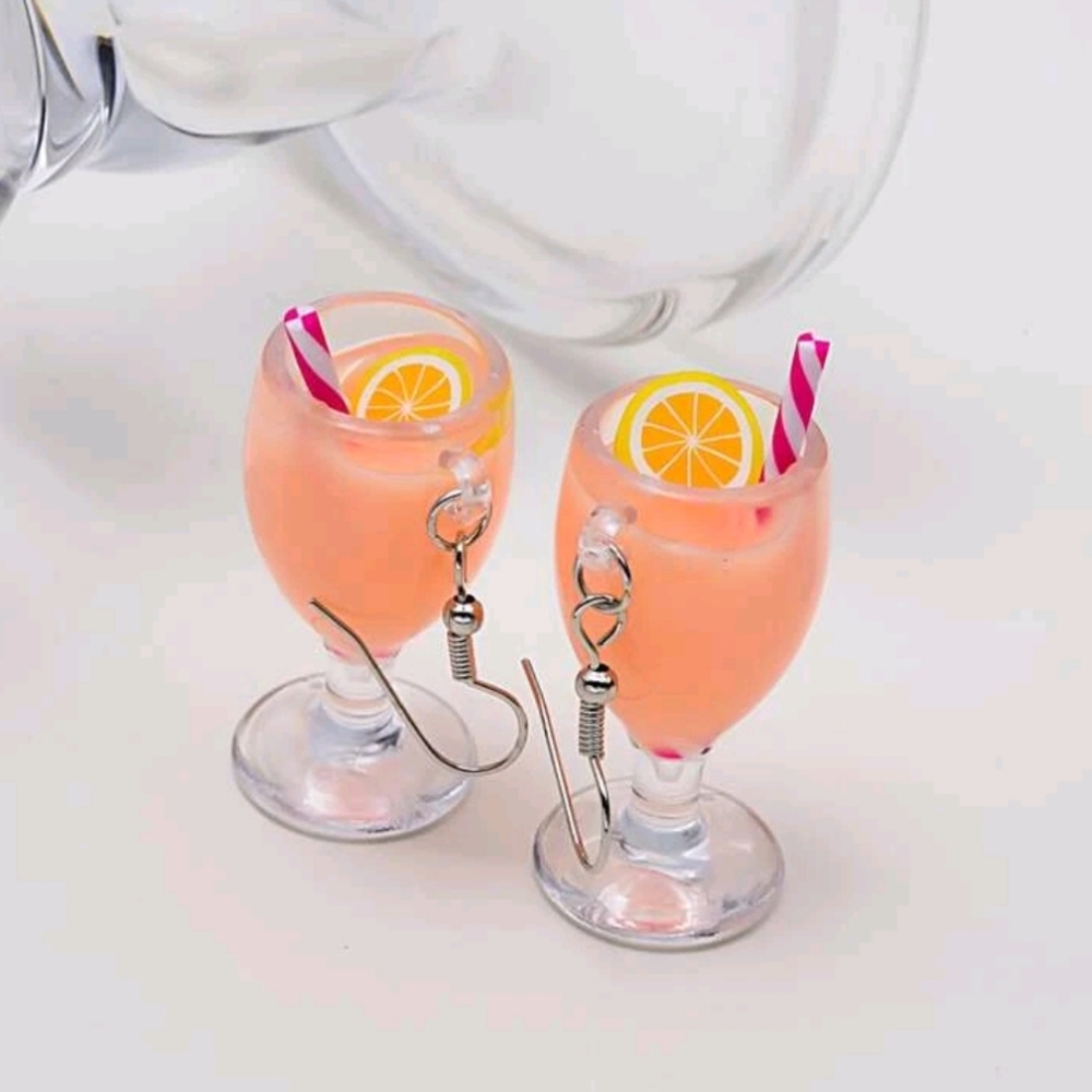 Peach Cocktail Drink Earrings